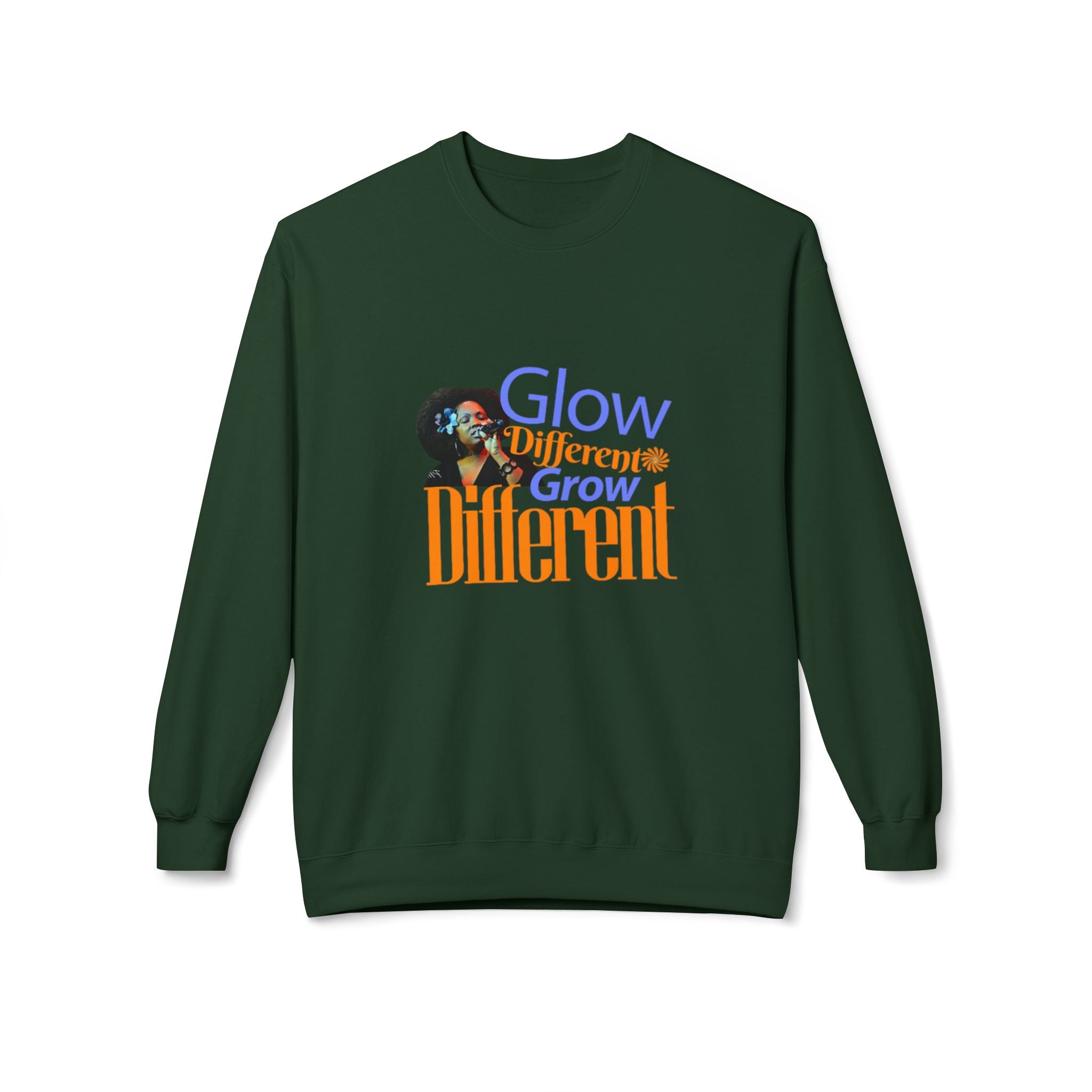 Glow Different Sweatshirt – 'Glow Different, Grow Different' Motivational Crewneck – Unisex Fleece Pullover